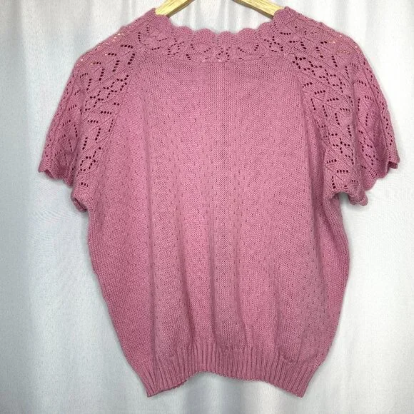 Vintage Haband! Short Sleeve Sweater Coquette Knit Details, Large **See photos** - Picture 2 of 6